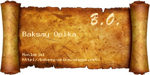 Baksay Opika névjegykártya